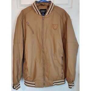 PU Leather Jacket Men’s Jacket Sz XL Brown Vertical Sports Varsity Type
